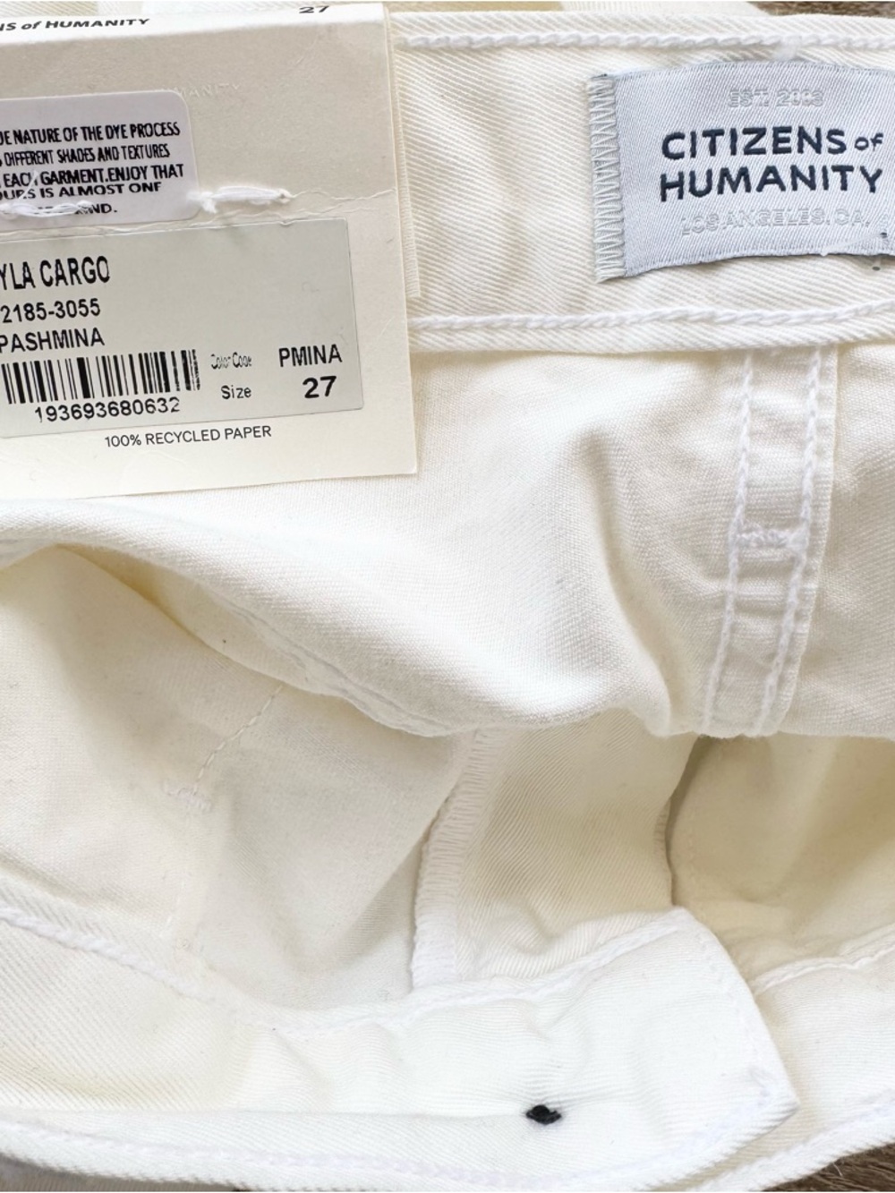 NWT Citizens of Humanity Ayla Cargo Wide-Leg Jeans Pashmina White 27 - Picture 11 of 14